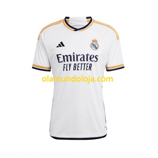 Camisola Real Madrid Mulher Equipamento Primeiro 2023-2024 Manga Curta